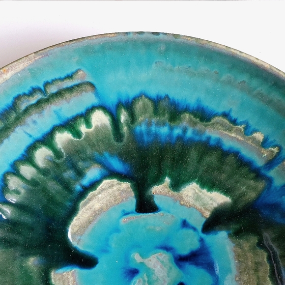 Large Mid Century Teal Glazed Studio Art Pottery Bowl, Signed - Picture 11 of 16